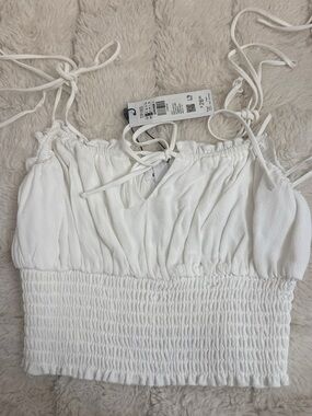 Garage White Smocked Crop Top